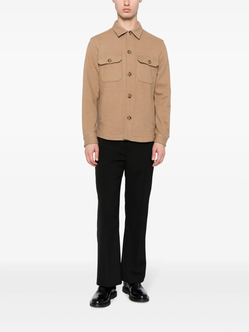 BOSS fine-knit shirt jacket - Bruin