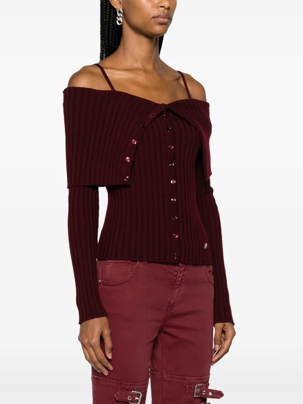 Shop Blumarine Ribbed-knit Wool Top In Red