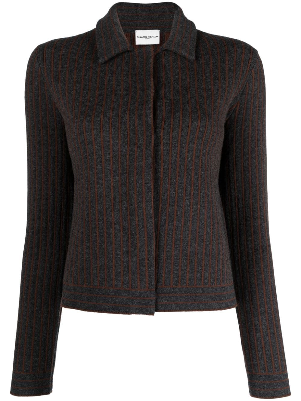 Claudie Pierlot Two-tone Striped Knitted Cardigan In Grey