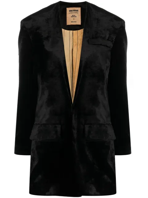 Uma Wang collarless velvet-effect coat