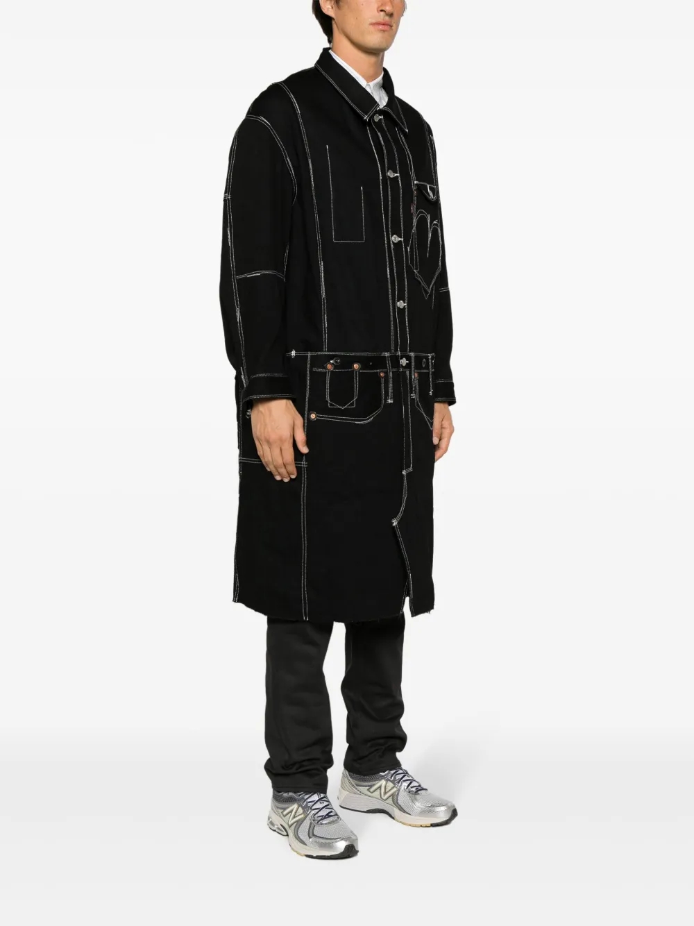 Shop Junya Watanabe X Levi's Contrast-stitching Denim Midi Coat In Black