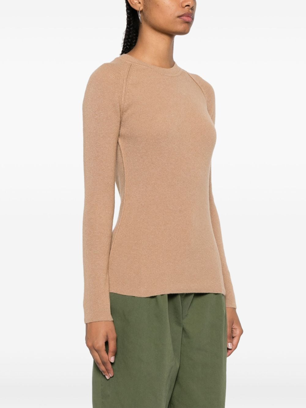 Shop Pinko Logo-plaque Ribbed-knit Jumper In Brown