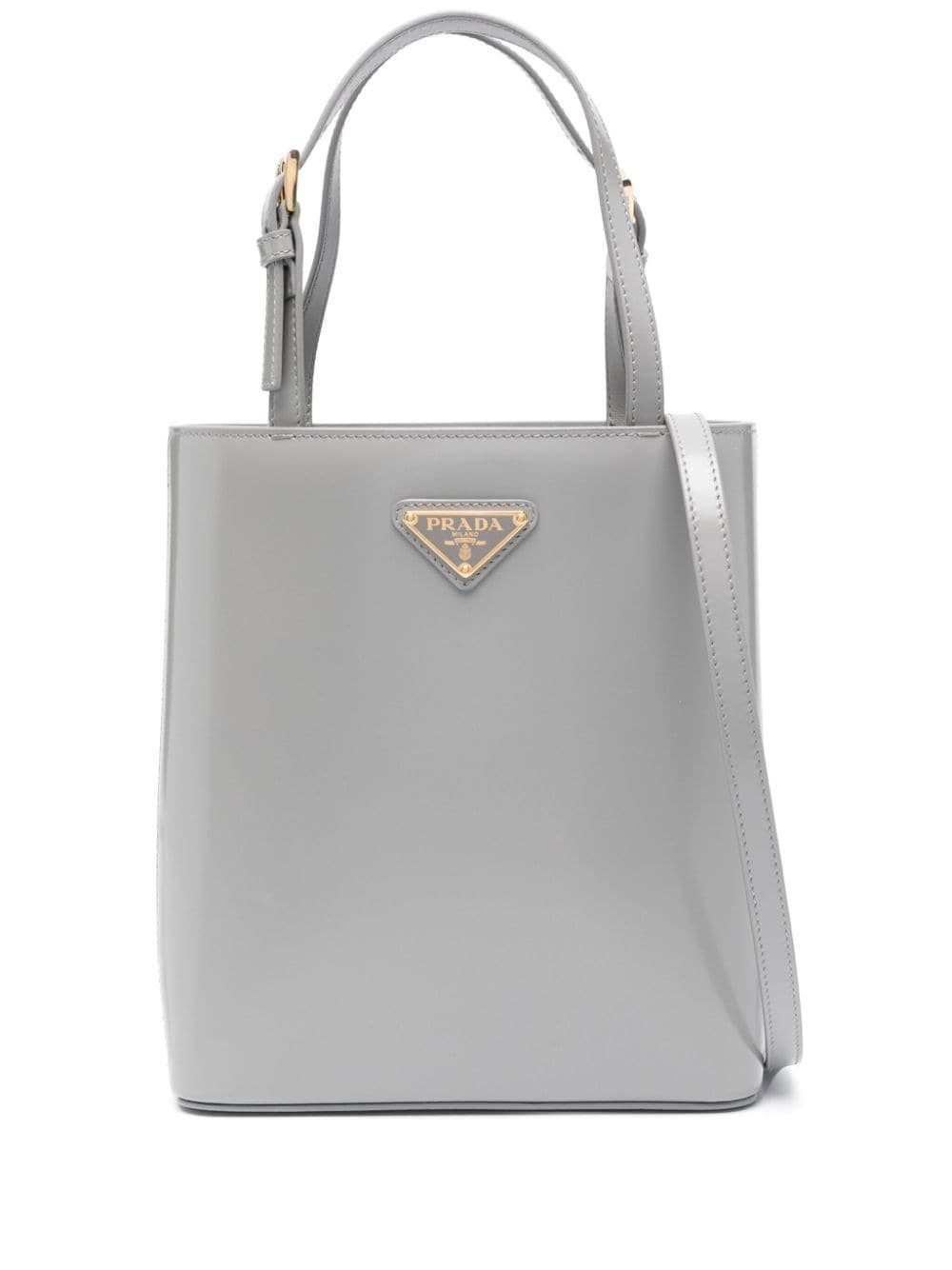 Prada Triangle=logo Leather Bucket Bag In Grey
