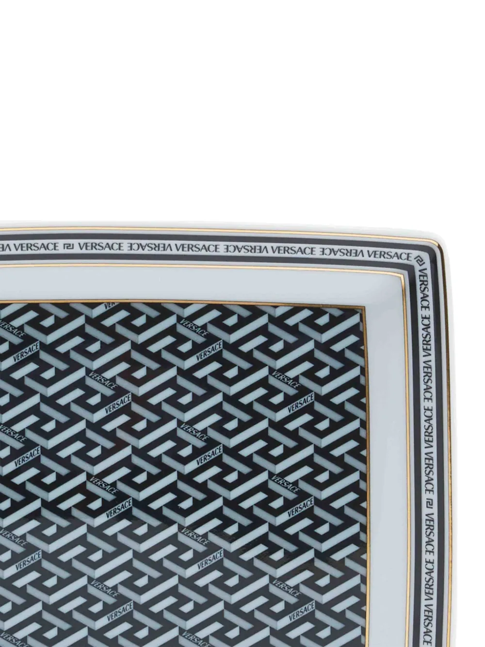 Versace La Greca Signature Porcelain Platter In Black