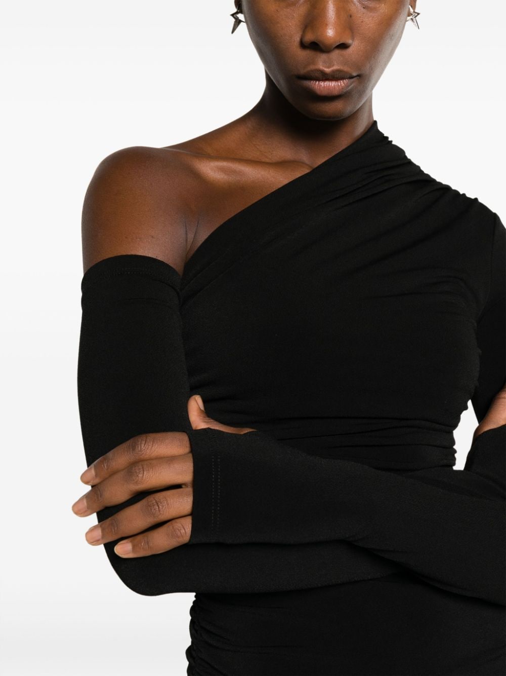 Shop The Andamane Asymmetric One-shoulder Midi Dress In Black