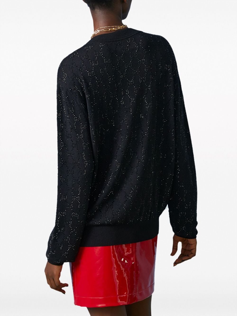 Shop Gucci Gg Crystal-embellished Wool Cardigan In Black