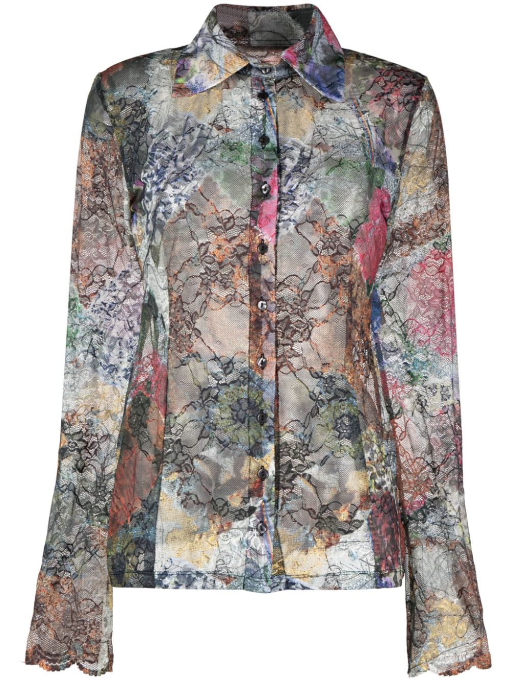 Rave Review floral-lace Patchwork Shirt - Farfetch