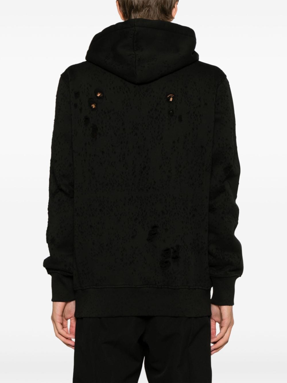 Shop Alyx Distressed-effect Cotton Hoodie In Black