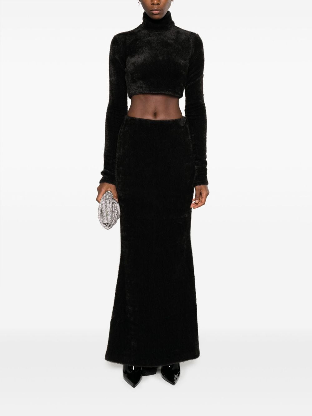 Shop The Andamane Faux-shearling Maxi Skirt In Black