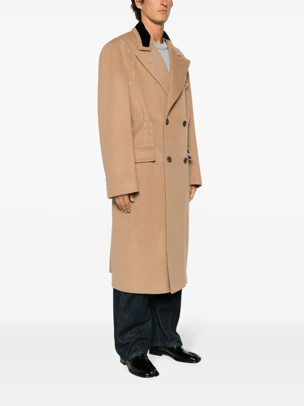 Shop Maison Margiela Four-stitch Double-breasted Coat In Brown