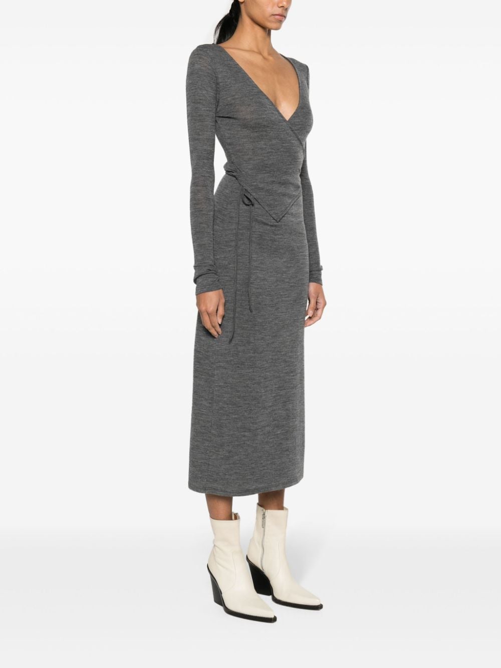 Shop Claudie Pierlot Mélange-effect Wool Wrap Dress In Grey