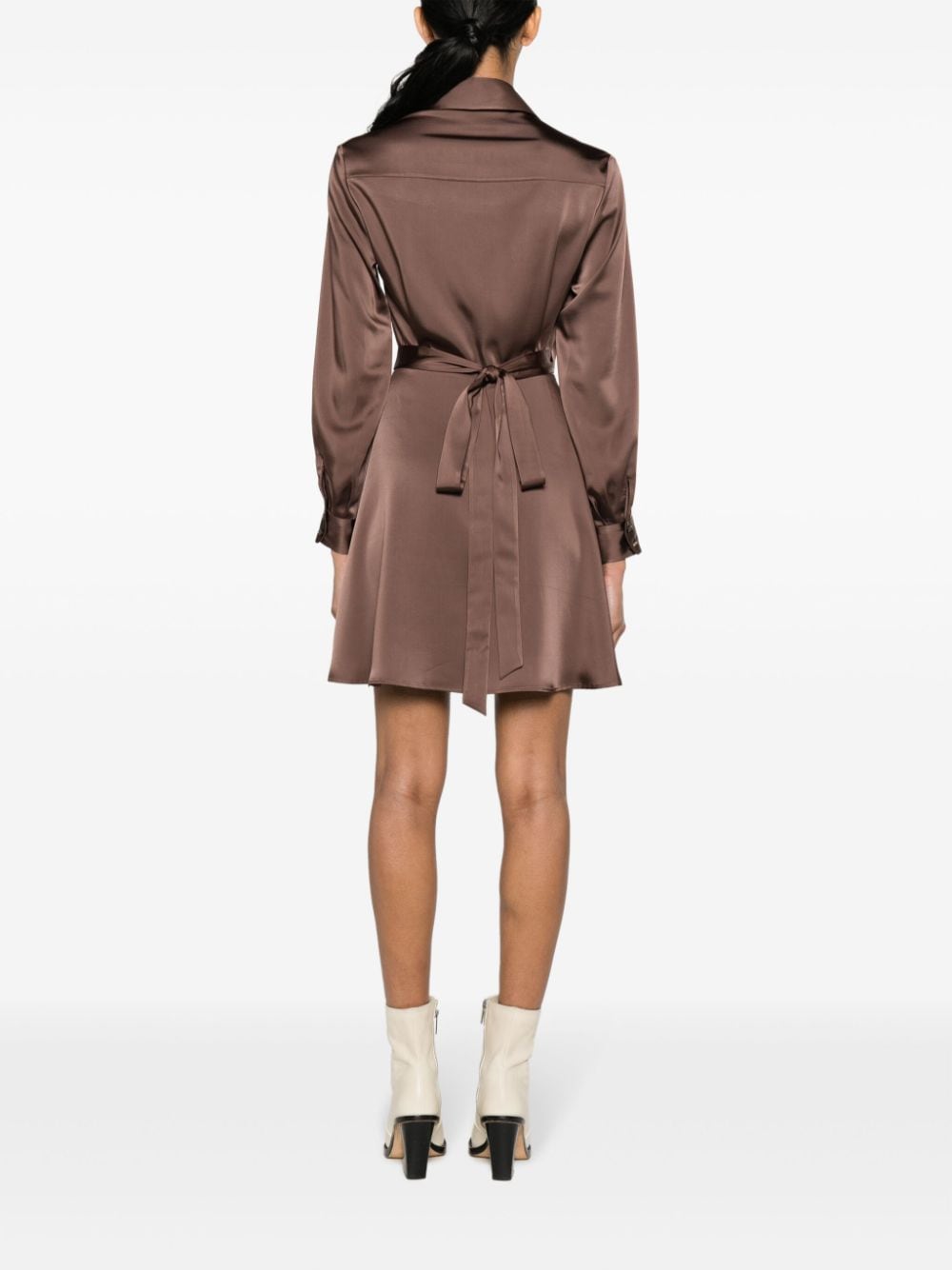 Shop Claudie Pierlot Satin-finish Flared Wrap Dress In Brown