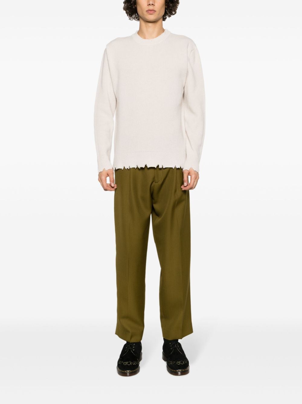 Shop Laneus Distressed Crew-neck Wool Jumper In Neutrals