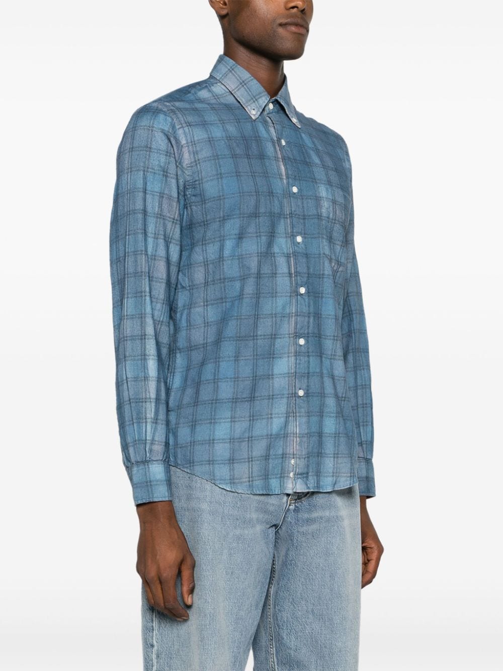 Shop Aspesi Plaid Check-print Cotton Shirt In Blue