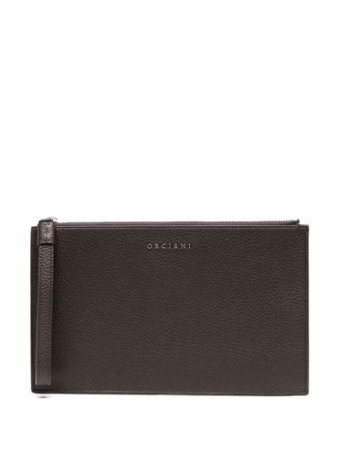 Orciani logo-lettering leather clutch