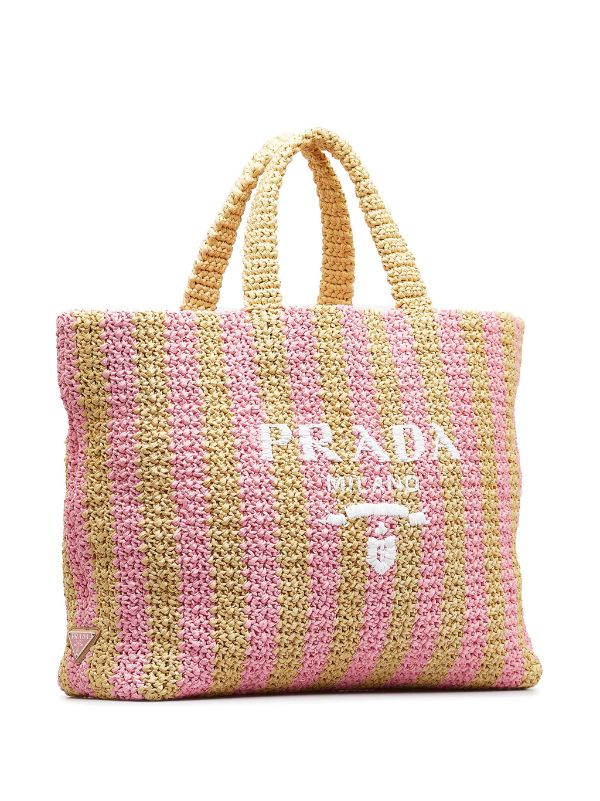 Prada Raffia Straw Pink Top Handle Shoulder Bag