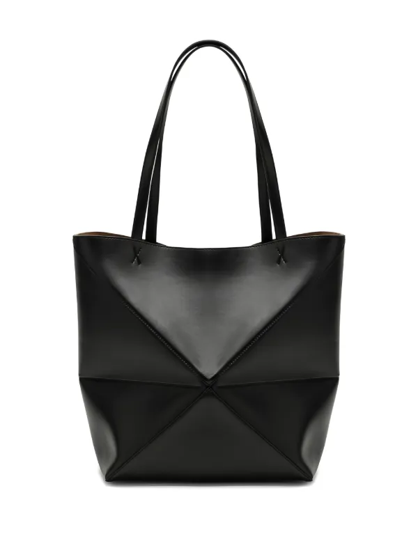 【在庫僅か】LOEWE ファー パズルフォールド ショッピングバッグ LOEWE パズル フォールド ハンドバッグ M | ブラック | FARFETCH JP