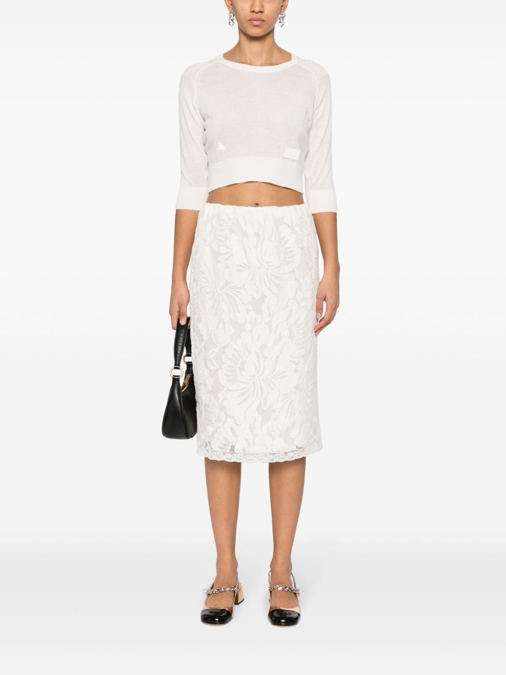 Shop N°21 Floral-appliqué Midi Skirt In 白色