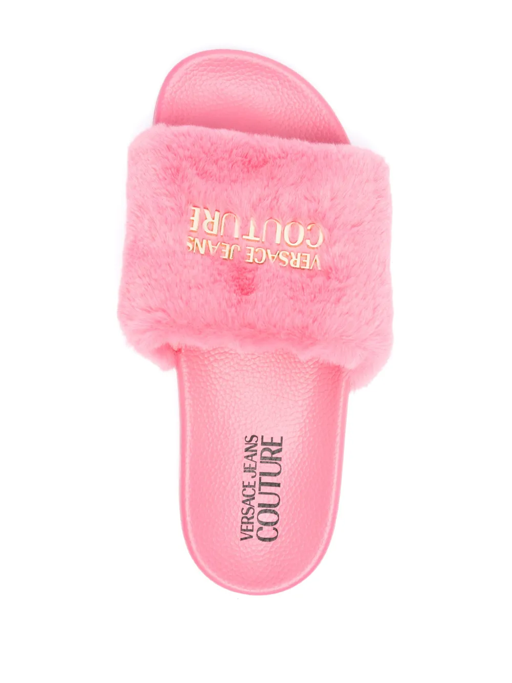 VERSACE JEANS COUTURE LOGO-PLAQUE FAUX-FUR SLIDES
