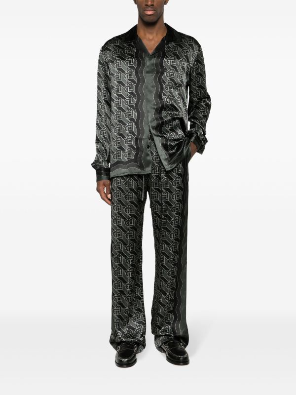 Louis Vuitton Grey Monogram Silk Button Front Pajama Shirt & Pant Set M  Louis Vuitton