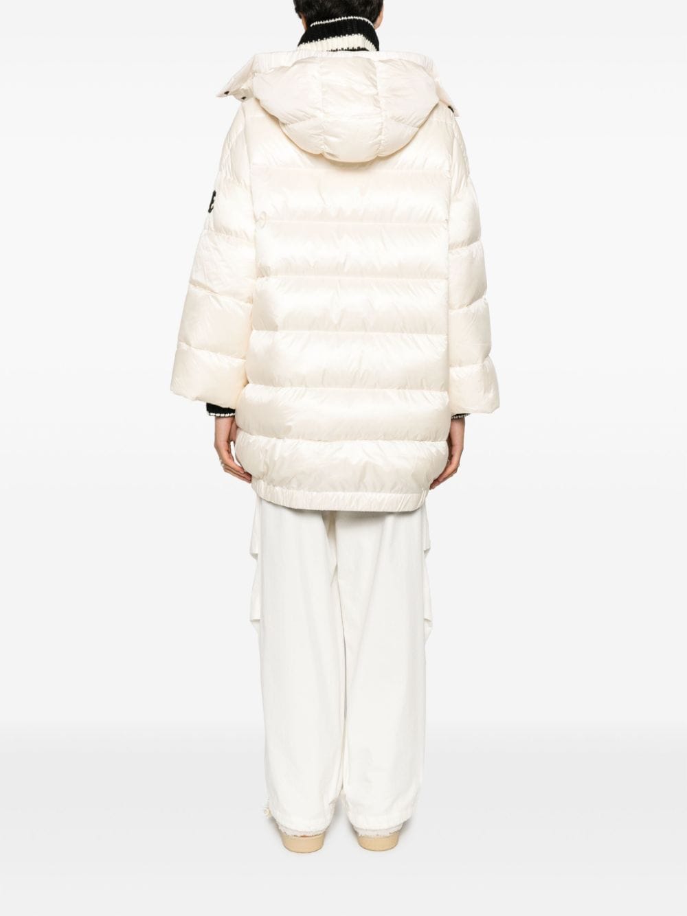 Shop Ermanno Firenze Knitted-collar Quilted Oversized Coat In Neutrals