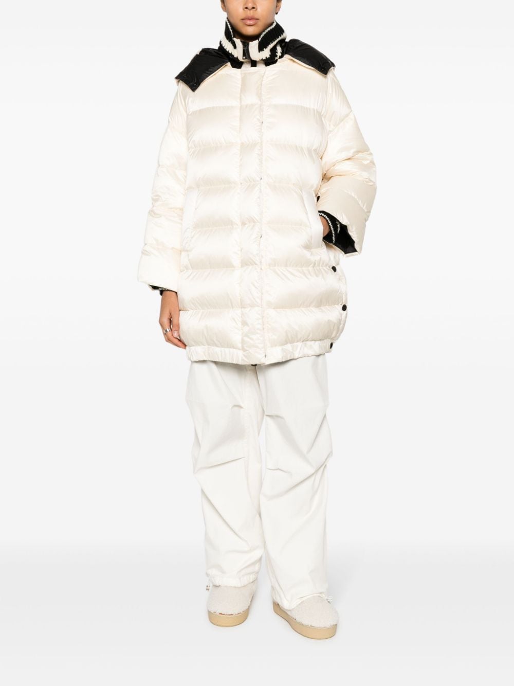 Shop Ermanno Firenze Knitted-collar Quilted Oversized Coat In Neutrals