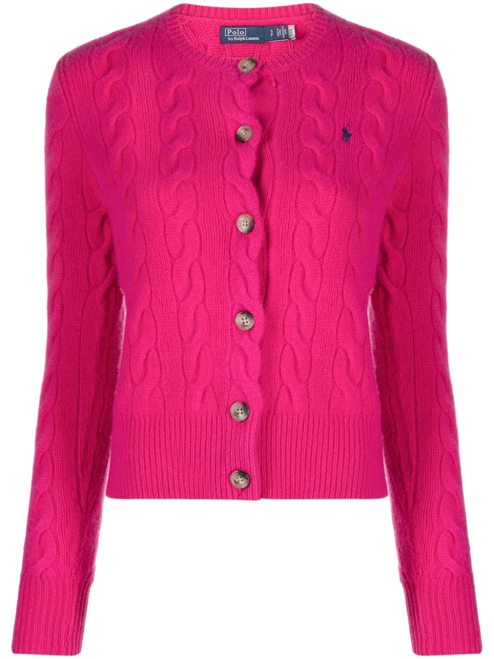Shop Polo Ralph Lauren Polo-pony Cable-knit Cardigan In Rosa