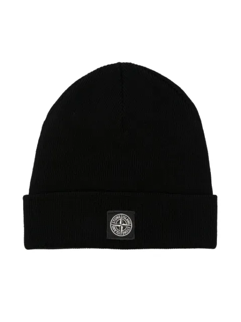 Stone Island Junior gorro tejido de canalé con parche del logo 