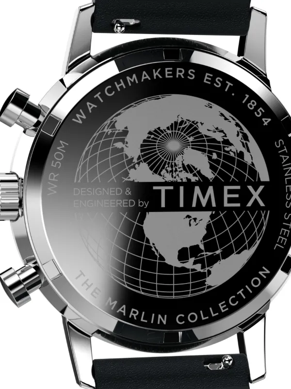 Timex Marlin Orologio Uomo 40mm | Acciaio Inossidabile E Cinturino Pelle Marrone | Movimento Al Quarzo Con Cronografo