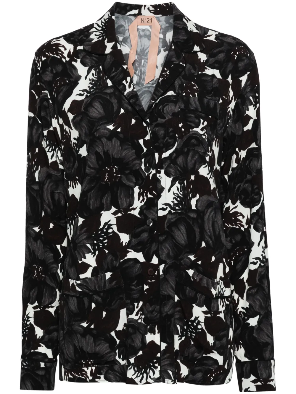 Shop N°21 Floral-print Crepe Shirt In Black