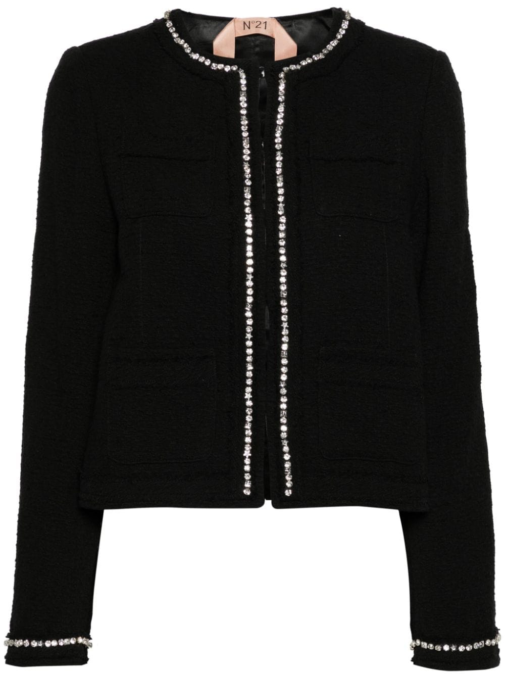 Shop N°21 Gem-embellished Tweed Jacket In Black