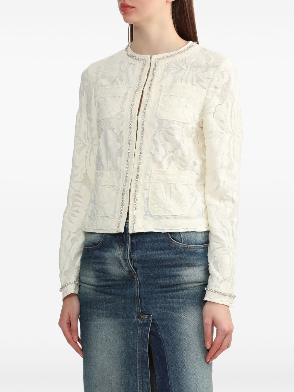 Shop N°21 Crystal-embellished Guipure Lace Jacket In White