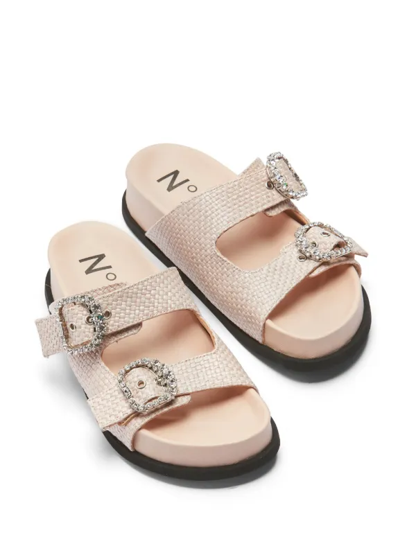 Nº21 crystal-embellished Buckle Woven Slides | Neutrals