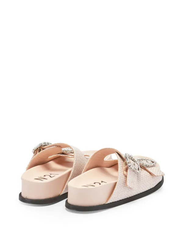 Nº21 crystal-embellished Buckle Woven Slides | Neutrals