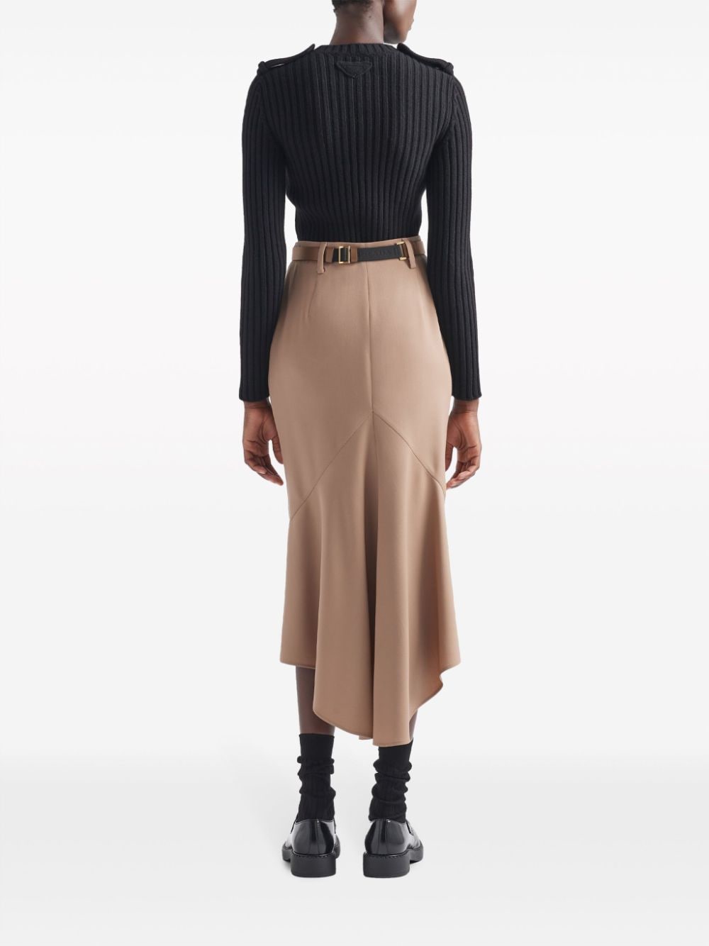 Shop Prada Triangle-logo Gabardine Midi Skirt In Neutrals