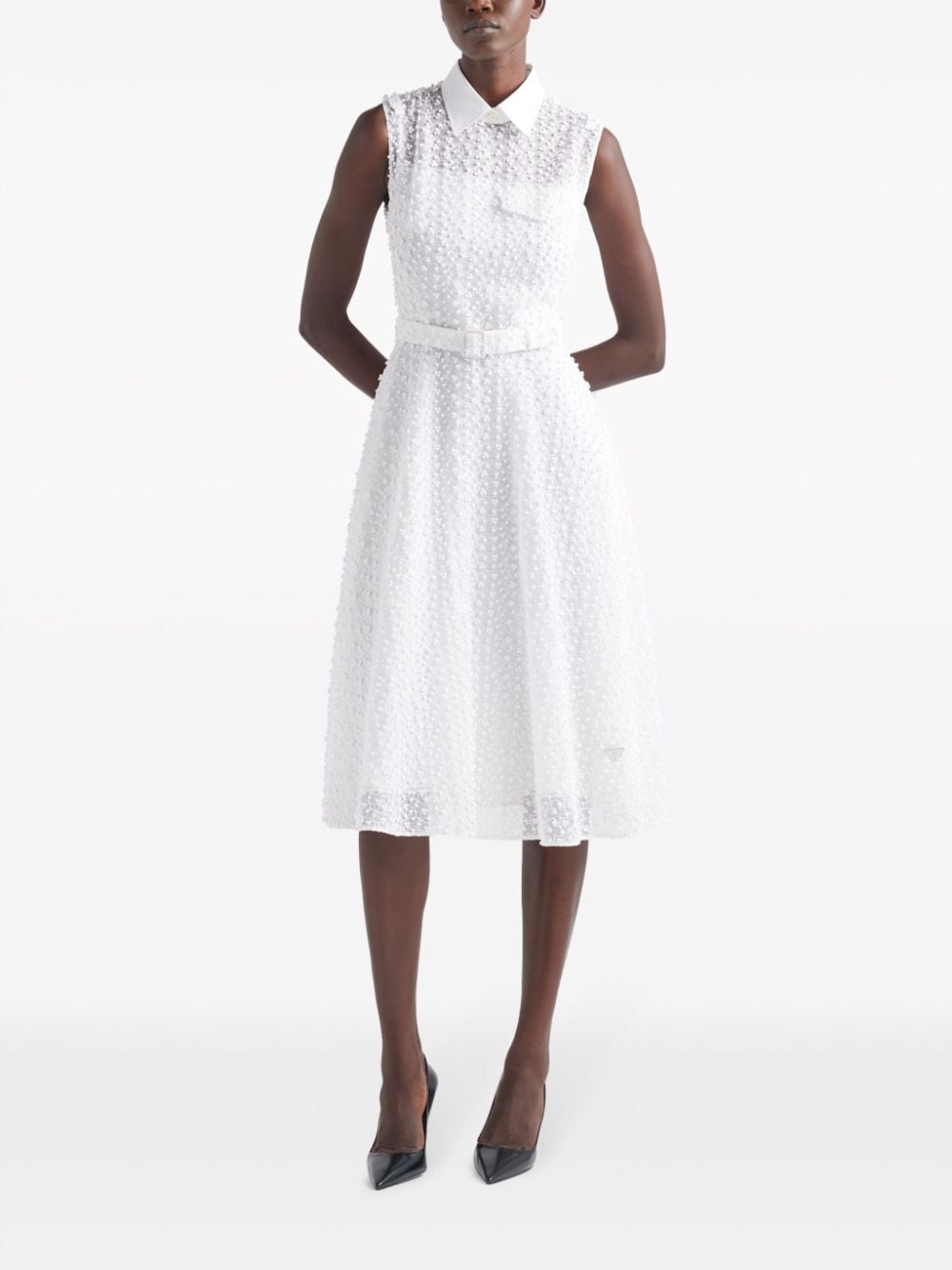 Shop Prada Superposé Sleeveless Midi Dress In White