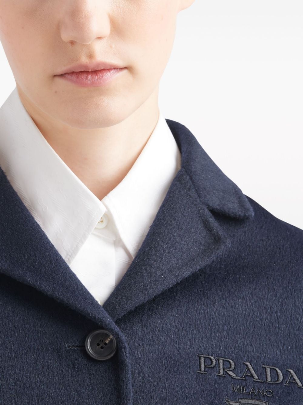 Shop Prada Single-breasted Cashgora Jacket In Blue