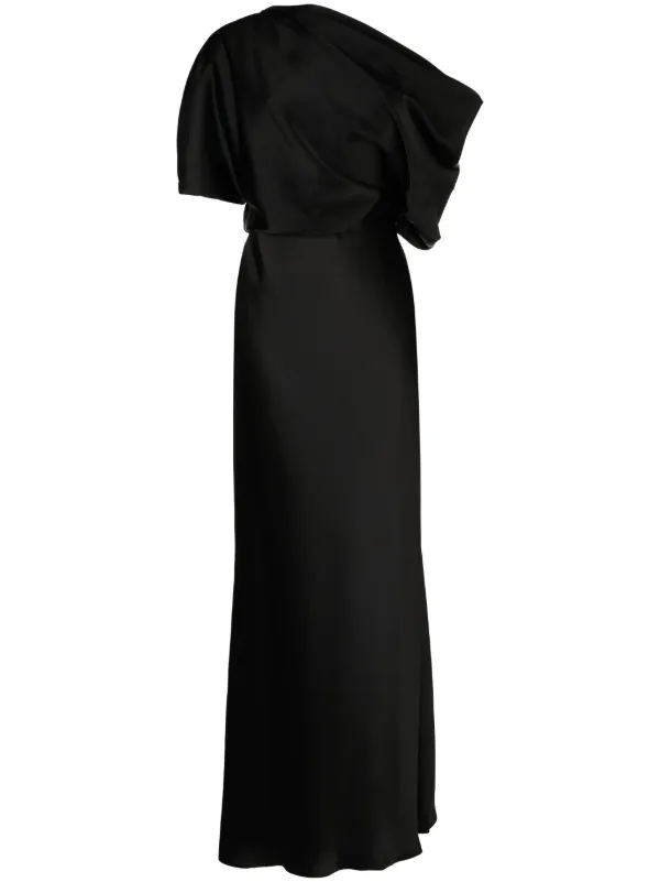 amsale black dress Amsale Faille V-Neck Fit-and-Flare Dress