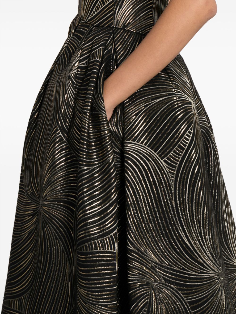 Shop Amsale Jacquard Sleeveless Midi Dress In Black