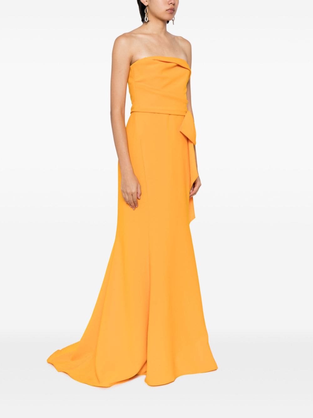 Shop Amsale Asymmetric-edge Strapless Gown In Orange
