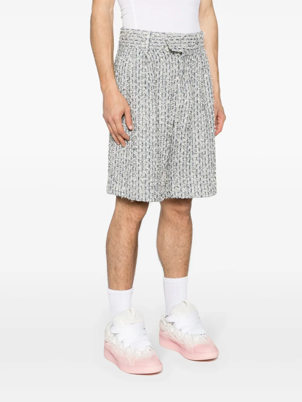 Shop Amiri Pleated Bouclé Skater Shorts In Blau