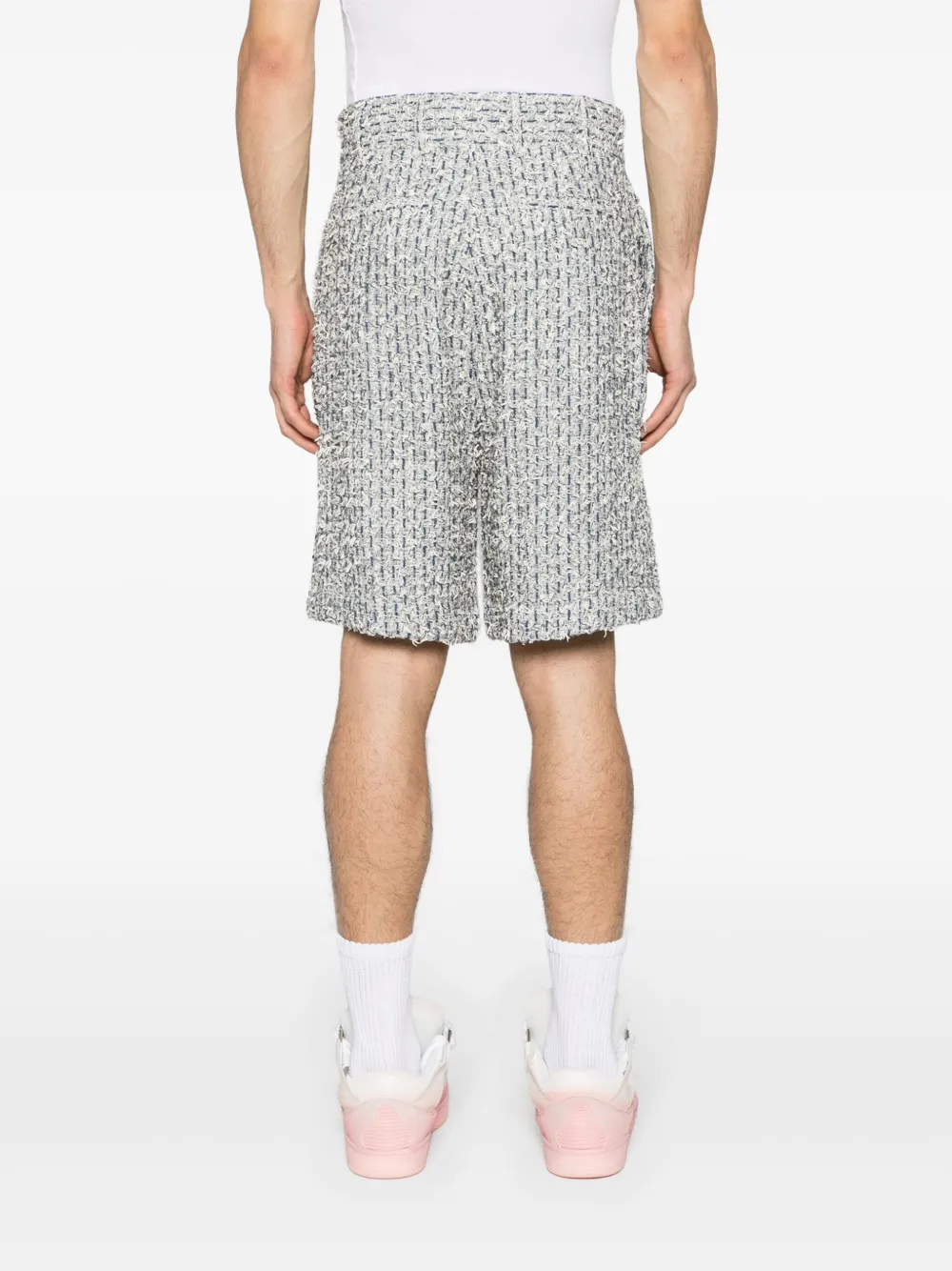 Shop Amiri Pleated Bouclé Skater Shorts In Blau