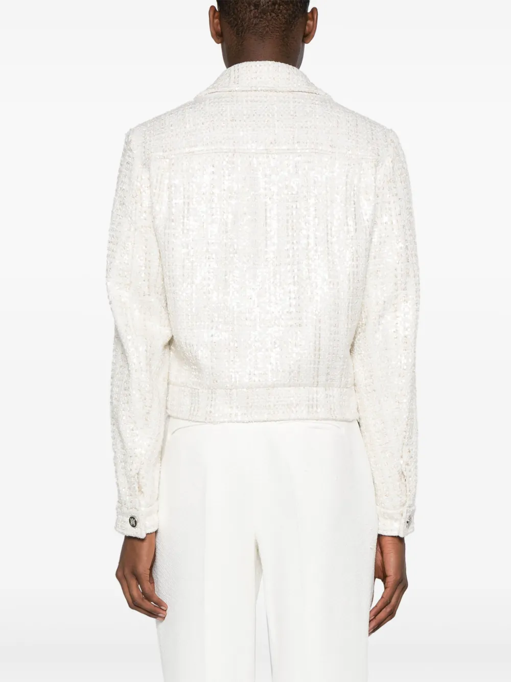 Shop Amiri Sequin-embellished Tweed Jacket In Neutrals