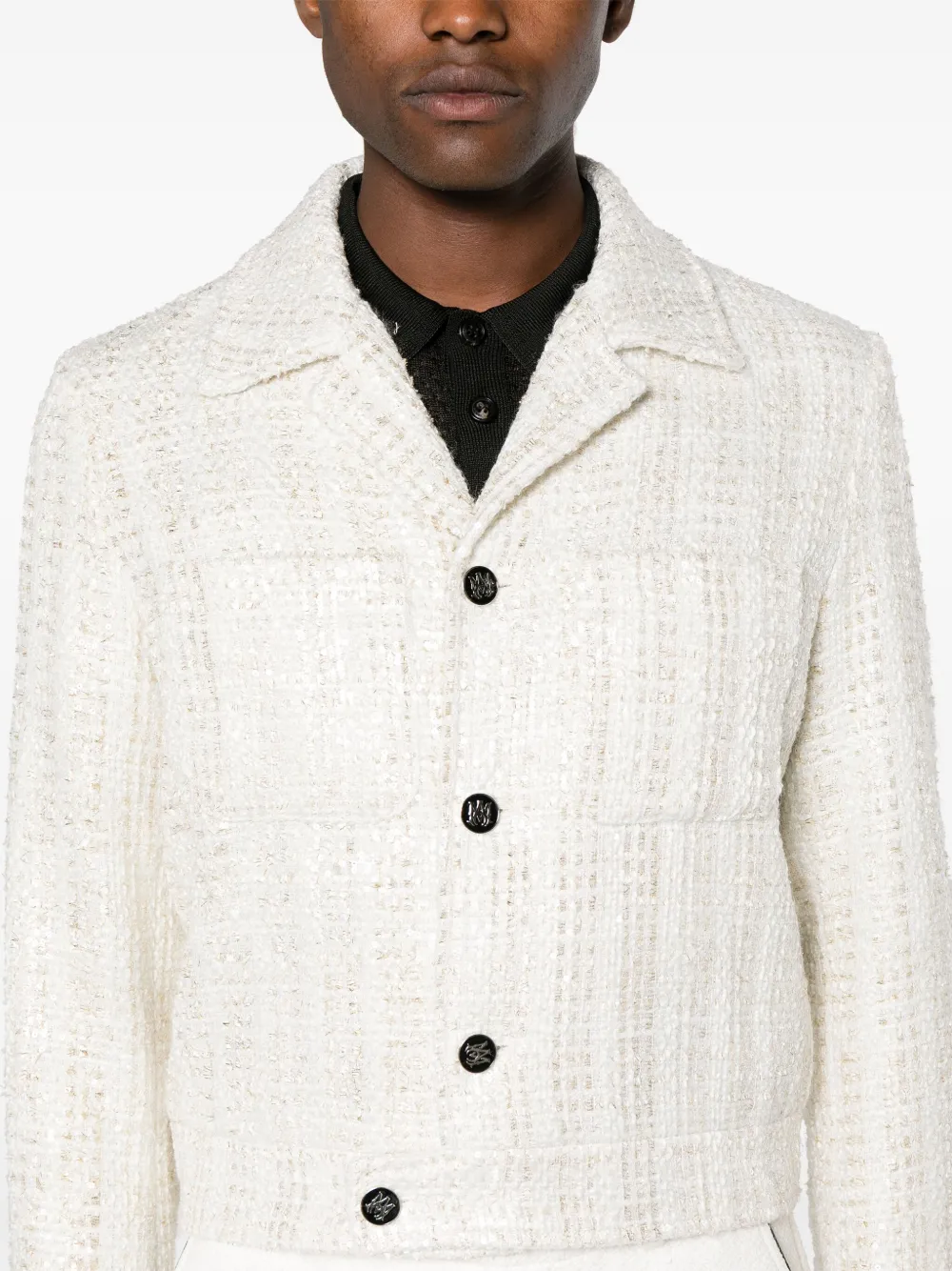 Shop Amiri Sequin-embellished Tweed Jacket In Neutrals