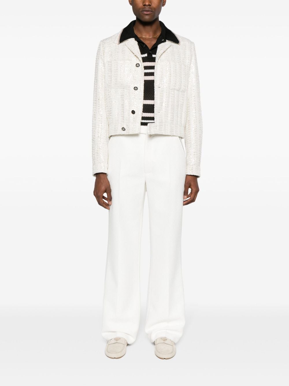 Shop Amiri Sequin-embellished Tweed Jacket In Neutrals