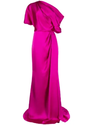 amsale fluid satin draped neck dress AMSALE FLUID SATIN DRAPED GOWN Size 16 Truffle DAMAGED