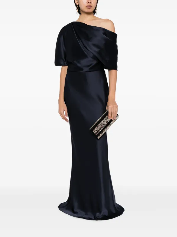 green emerald velvet dress Italian Stretch Crepe V-Neck Gown Persimmon / 6