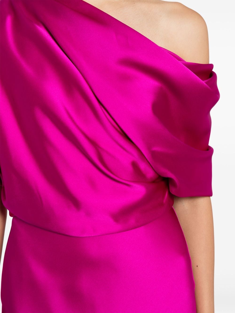 Shop Amsale Off-shoulder Satin Draped-detail Gown In Pink