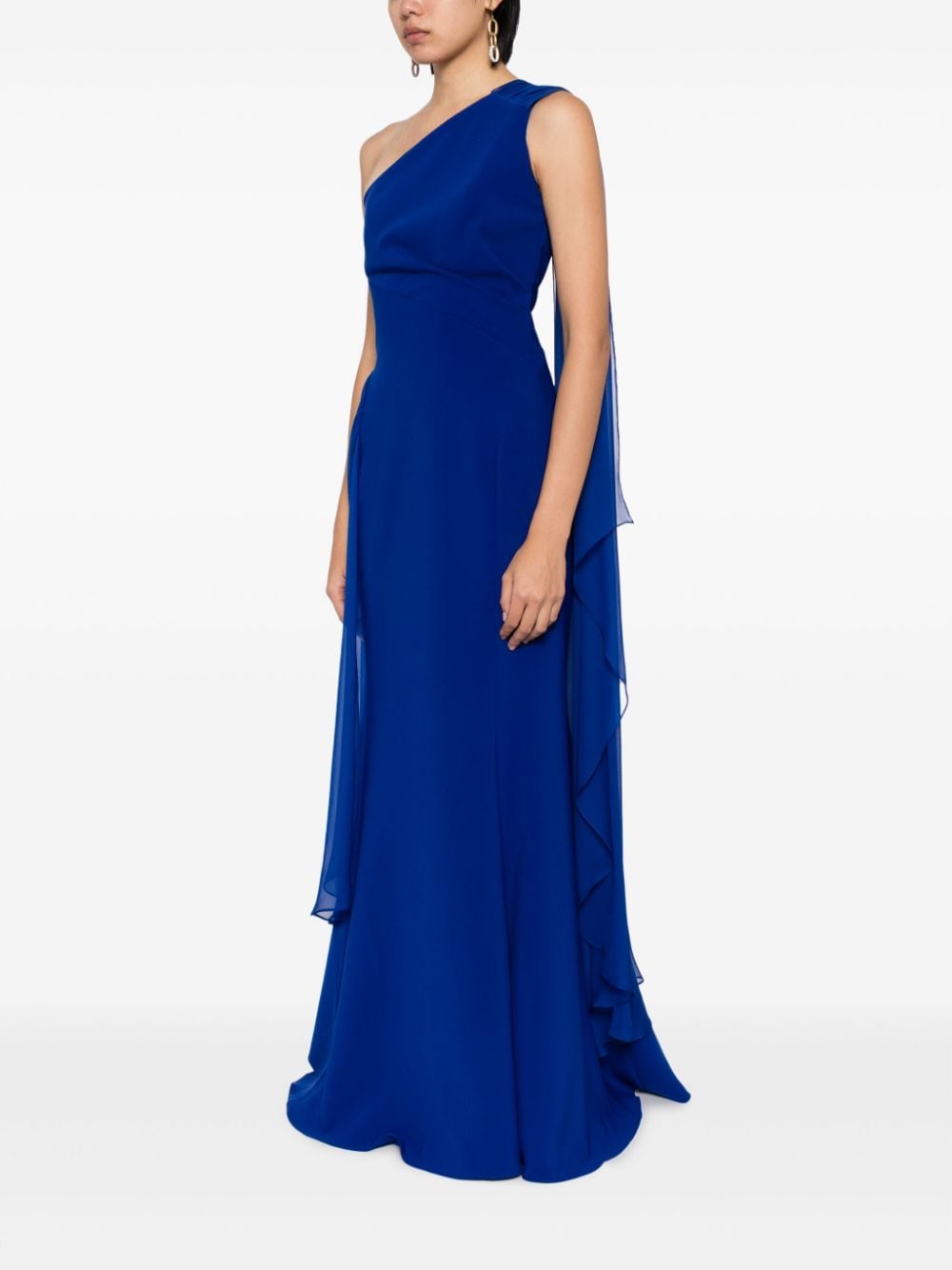 Shop Amsale One-shoulder Chiffon Gown In Blue