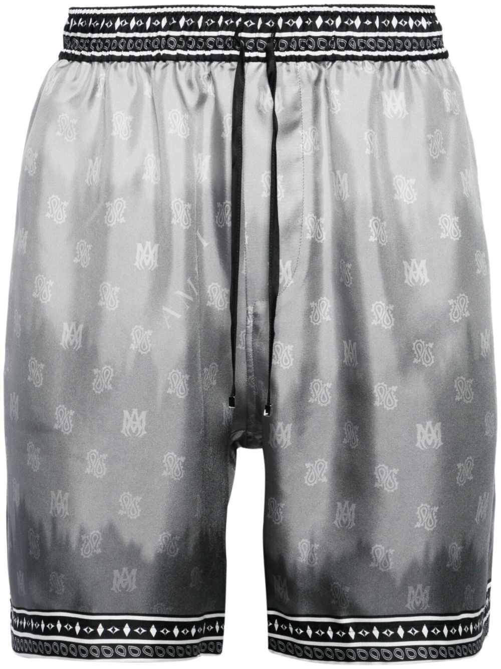 Shop Amiri Illustration-print Silk Shorts In Black